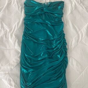 Metallic Teal Strapless Dress